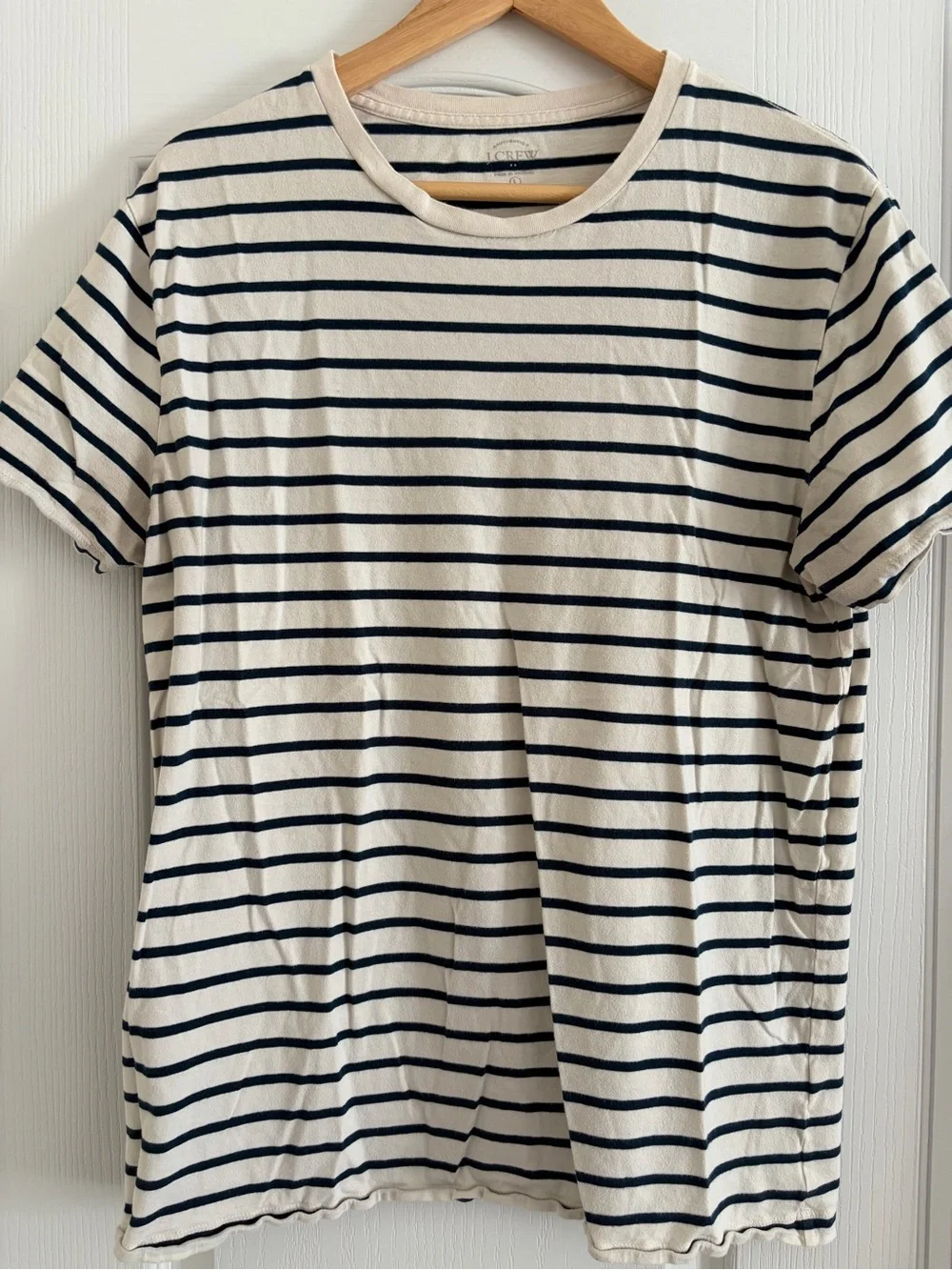 J Crew Women’s Ivory and Navy Stripe Crewneck T‑Shirt